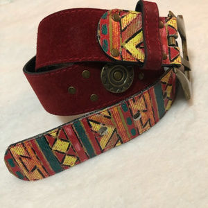 Boho | Faux suede belt w/ multicolor tribal detail